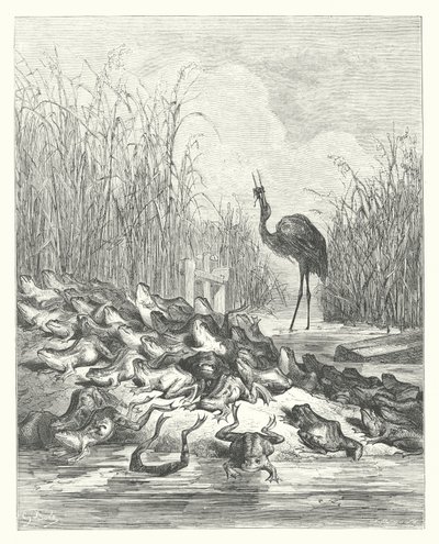 ラ・フォンテーヌの寓話：王を求めたカエルたち（エングレーヴィング） 作： Gustave Dore