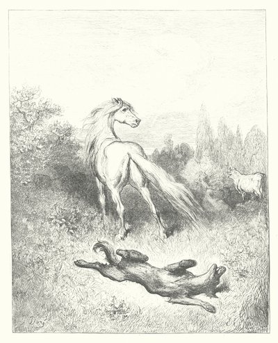 ラ・フォンテーヌの寓話馬と狼（エングレーヴィング） 作： Gustave Dore