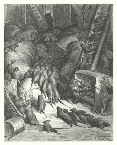 ラ・フォンテーヌの寓話ねずみ同盟（エングレーヴィング） 作： Gustave Dore