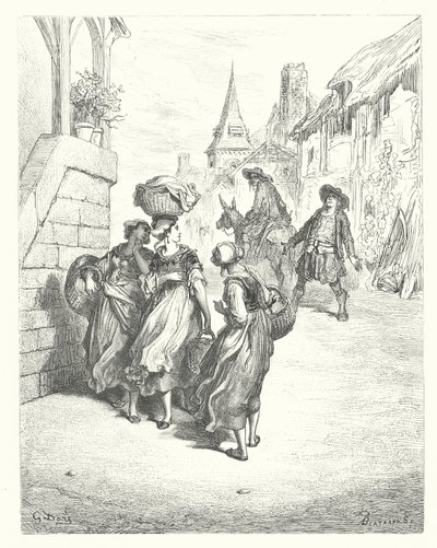 ラ・フォンテーヌの寓話：ミラーとその息子と驢馬（エングレーヴィング） 作： Gustave Dore