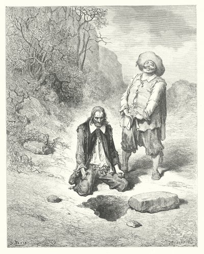 ラ・フォンテーヌの寓話宝物をなくしたみじめな男（エングレーヴィング） 作： Gustave Dore