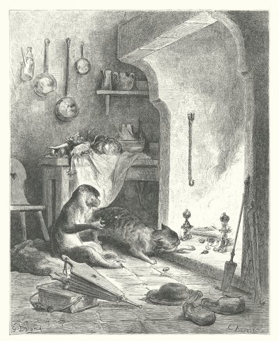 ラ・フォンテーヌの寓話猿と猫（エングレーヴィング） 作： Gustave Dore