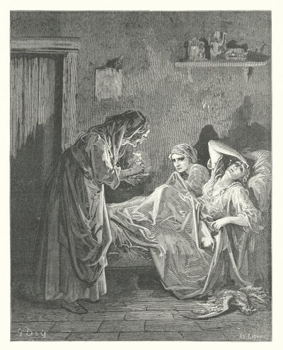 ラ・フォンテーヌの寓話老婆と召使い（エングレーヴィング） 作： Gustave Dore