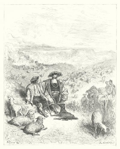 ラ・フォンテーヌの寓話羊飼いと王様（エングレーヴィング） 作： Gustave Dore