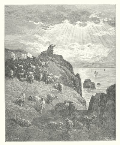 ラ・フォンテーヌの寓話羊飼いと海（エングレーヴィング） 作： Gustave Dore
