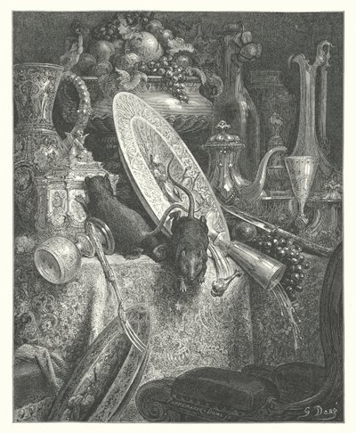 ラ・フォンテーヌの寓話：町のネズミと田舎のネズミ（エングレーヴィング） 作： Gustave Dore