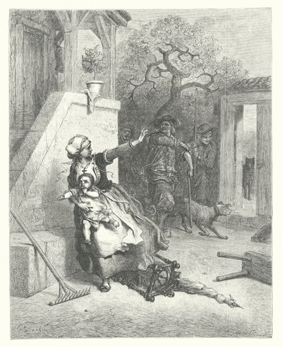 ラ・フォンテーヌの寓話：狼と母と子（エングレーヴィング） 作： Gustave Dore