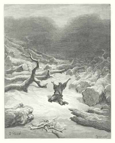 ラ・フォンテーヌの寓話：木こりと水星（エングレーヴィング） 作： Gustave Dore
