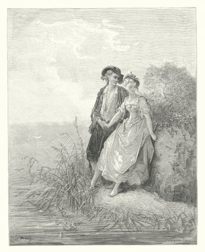 ラ・フォンテーヌの寓話ティルキスとアマランス（エングレーヴィング） 作： Gustave Dore