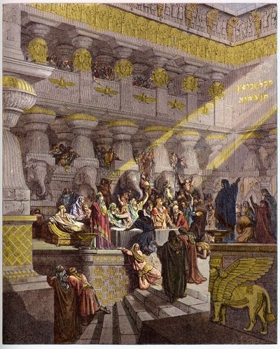 バルタザールの饗宴 - ベルシャザールの饗宴 - ギュスターヴ・ドーア（1832-1883）の "The Bible illustree "のエングレーヴィング - "The Dore Bible "のエングレーヴィング 作： Gustave Dore