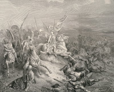 聖書。 1866年。マカビー家の天使。 彫刻 作： Gustave Dore