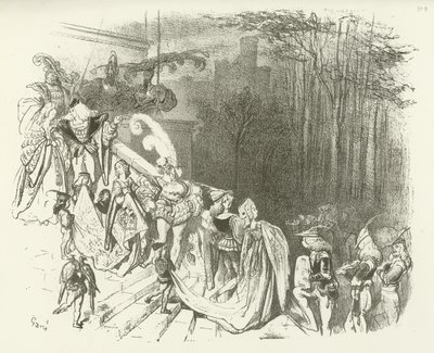 城の主と女性。 16世紀初頭（グラビア） 作： Gustave Dore