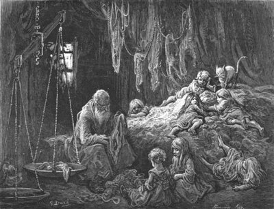 「ぼろ商人の家 - コールストン通り、ホワイトチャペル」、1872 年。 作： Gustave Dore