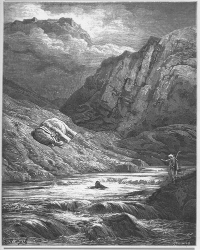 ジャン・ド・ラ・フォンテーヌの「寓話」から、2人の冒険家とお守り-2人の冒険家とタリスマン- 作： Gustave Dore