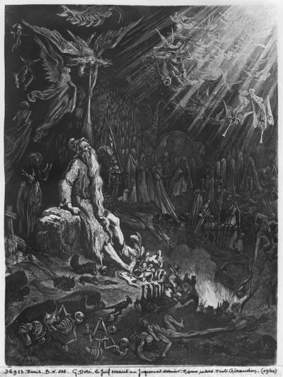 放浪のユダヤ人と最後の審判、フェリックスジャンゴシャール（1825-72）によって彫刻 作： Gustave Dore