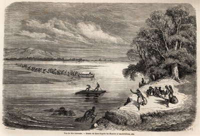1853-54年にボードゥアン・モルハウゼン（1825-1905）が行ったミシシッピ川から太平洋への航海を説明するために、ギュスターヴ・ドーア（1832-1883）が描いたもの。Le tour du」に掲載されたエングレーヴィング。 作： Gustave Dore