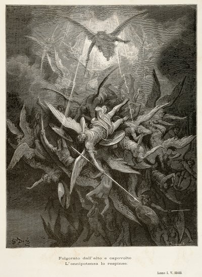 天使の堕落」（ジョン・ミルトン（1608-1674）作『失楽園』の一場面）、ギュスターヴ・ドーア（1832-1883）による挿絵 作： Gustave Dore