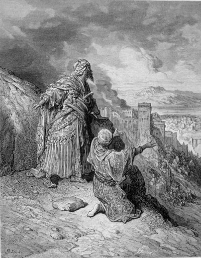 1492年にカトリック教徒に包囲された後、グラナダを放棄したアラブの最後の王。ギュスターヴ・ドレのエングレーヴィング 作： Gustave Dore