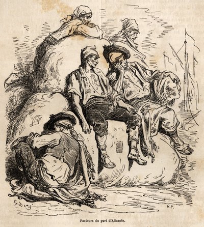 Gustave Dore（1832-1883）が1862年にCh.Davillierと行ったスペイン旅行を説明するために、生き生きとした姿で描いたスケッチ。エドゥアール・シャルトン編『世界一周』に掲載されている図版 作： Gustave Dore