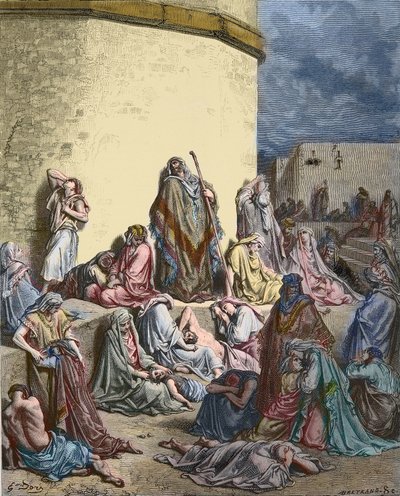 エルサレムを嘆くイスラエルの民 - 旧約聖書 - エレミヤの哀歌 - エルサレムの廃墟で泣く民 - - ギュスターヴ・ドーアの彫刻 - 後に彩色される 作： Gustave Dore