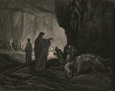 それから私のガイド、彼の手のひらが地面に広がる、c1890。 作： Gustave Dore