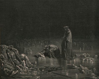 それから彼の邪魔な頭皮をつかんで、私は叫びました：あなたに名前を付けてください。 作： Gustave Dore