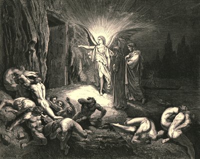 門に近づき、杖で触れたc1890。 作： Gustave Dore