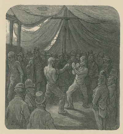 群衆が見ているようにボクシング2人の男性 作： Gustave Dore