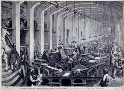 シャルル・ローレによる印刷機ギャラリーの眺め ギュスターヴ・ドーア（1832-1883）による彫刻 「L
