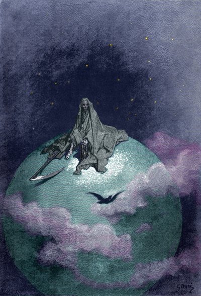 その偽物で地球上に座っている死のビジョン。 イラスト：ギュスターヴ・ドレ 作： Gustave Dore