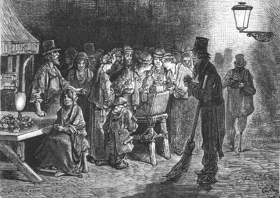 「ホワイトチャペルの軽食」、1872 年。 作： Gustave Dore