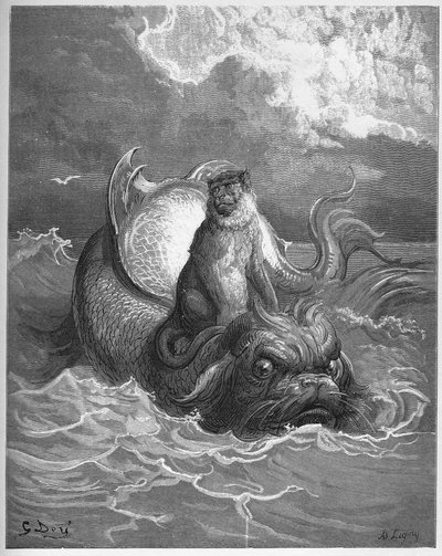 サルとイルカ-ジャン・ド・ラ・フォンテーヌの「寓話」より 作： Gustave Dore