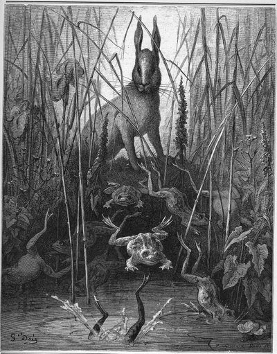 ジャン・ド・ラ・フォンテーヌの「寓話」のうさぎとカエル-うさぎとカエル- 作： Gustave Dore