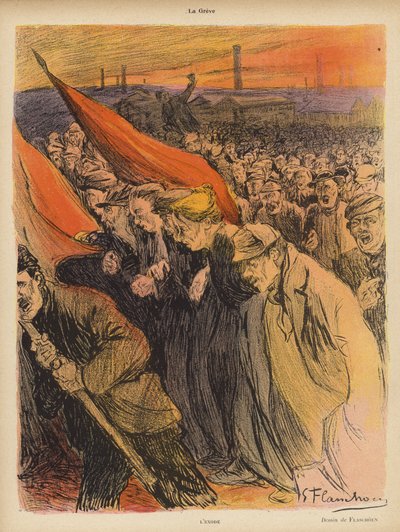 産業ストライキ：エクソダス、1902年頃（カラーリソ） 作： Gustave Flasschoen