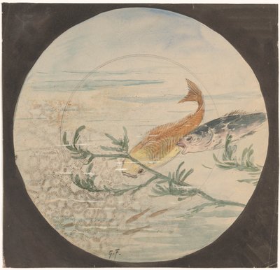黄色と青の魚が泳いでいる看板のデザイン 作： Gustave Fraipont (signed by artist)