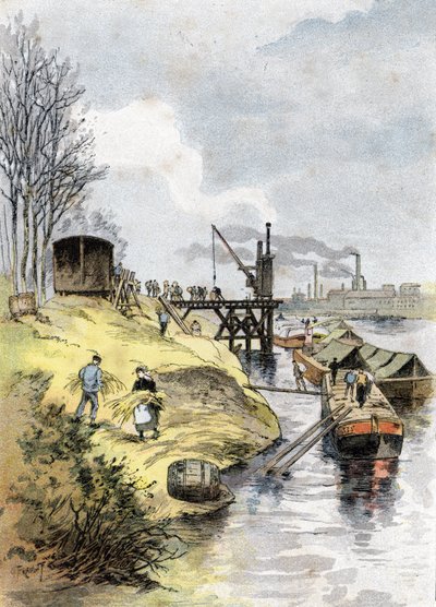 Le chargement des pommes dans les wagons, quai de Bercy, Paris (Dockers charging apples in cars on the quai de Bercy, Paris) Drawing by Gustave Fraipont (1849-1923) draws from “La seine a travers Paris” by Saint-Juirs   1438889   ja       japanese Successf 作： Gustave Fraipont