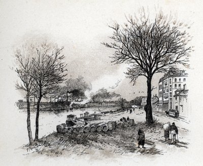 イヴリー シュル セーヌ (Ivry-sur-Seine) の眺め ギュスターヴ フライポン (1849-1923) がサン ジュワールから描いた絵 作： Gustave Fraipont