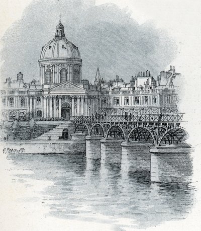 View of the Institut de France and the bridge Pont des arts in Paris Drawing by Gustave Fraipont (1849-1923) takes from Saint-Juirs