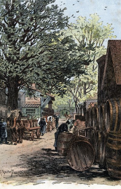 Vista do novo armazém na Rue Laroche, Bercy, Paris Armazéns de vinho da rue Laroche em Bercy, Paris) Desenho de Gustave Fraipont (1849-1923) baseado em “La seine a travers Paris” de Saint-Jurs 作： Gustave Fraipont
