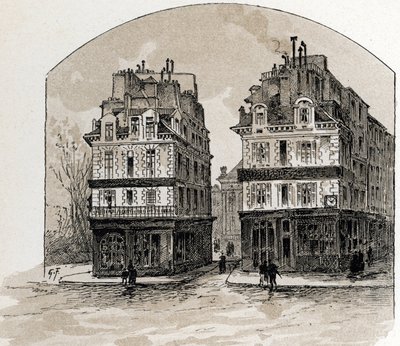 パリのポンヌフの古い家屋の眺め (ポンヌフ橋の古い家屋、パリ) 作： Gustave Fraipont