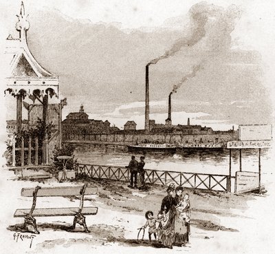 パリの quai de Javel の眺め、actuel quai André-Citroen (パリの quai de Javel 以前の quai de Javel の岸辺アンドレ・シトロエンの眺め)陪審員 作： Gustave Fraipont