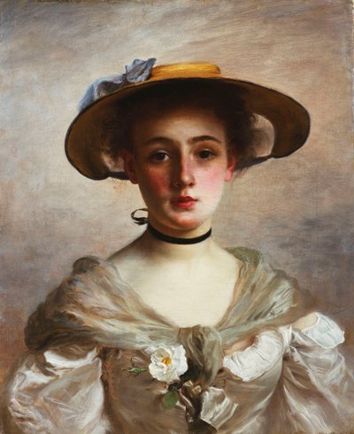 麦わら帽子の少女の肖像画 作： Gustave Jacquet