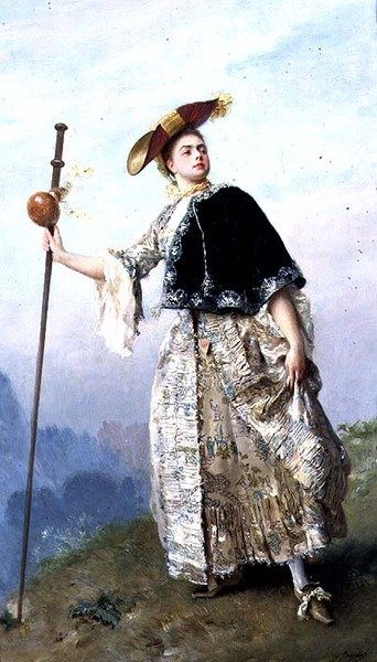 ファッショナブルな女性（パネル 作： Gustave Jacquet