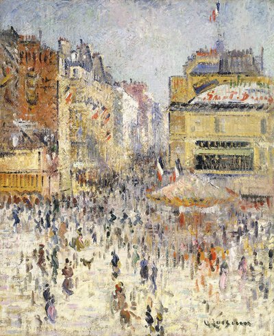 パリ、クリニャンクール通りのバスティーユデー。パリの7月水晶、クリニャンクール通り、 作： Gustave Loiseau