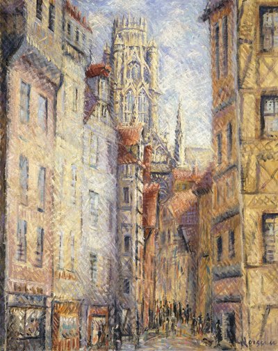 教会のそばのルーアン。ルーアン、rue avec L "Eglise、c.1920 作： Gustave Loiseau