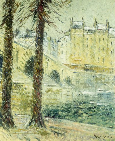 雪の中のマリー橋。ル・ポン・マリー、雪の影響、c.1926 作： Gustave Loiseau