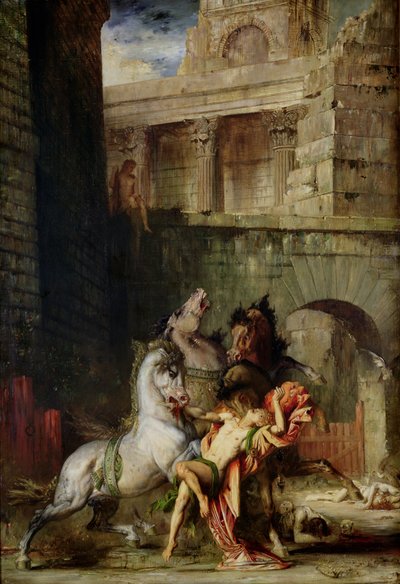 彼の馬に食べられているディオメデス、1865年 作： Gustave Moreau
