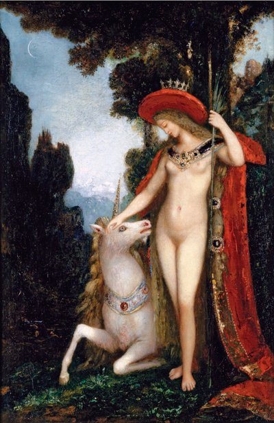 「ユニコーン」 ギュスターヴ・モロー (1826-1898) 作 1885年 Dim 50x34 cm 個人蔵 作： Gustave Moreau