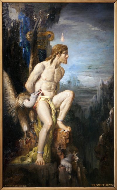 プロメテ。 ギュスターヴ・モロー (1826-1898) によるキャンバスの油絵。 写真、キム・ヨンテ、パリ、ギュスターヴ・モロー美術館。 作： Gustave Moreau