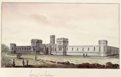 ペンシルベニア州の刑務所、1831年（紙にペンとインクとトイレ） 作： Gustave de Beaumont